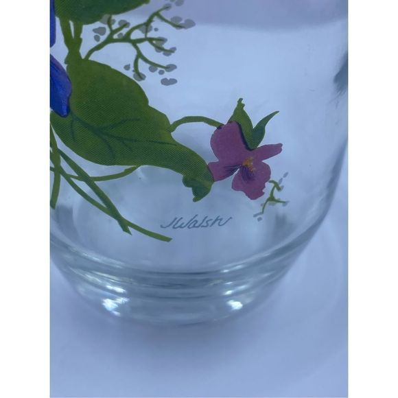 6 set of Floral Arcoroc France Glass Tumbler Signed by artist JWALSH - Picture 4 of 4